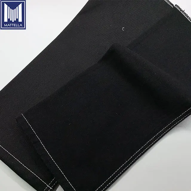cheap wholesale stock price black warp black weft waxed 75% cotton 25% polyester blend denim fabric