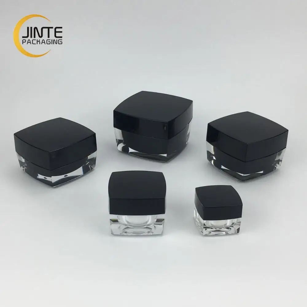 Wholesale 5g 10g 15g 30g 50g  Empty Black Square Acrylic Plastic 1oz 2oz Cosmetic Cream Skin Jar for Uv gel nail