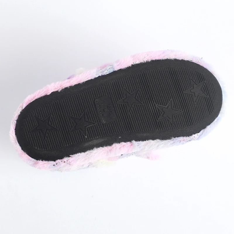 Foil printed beautiful plush fur novelty animal unicorn boot house slippers for kids girls