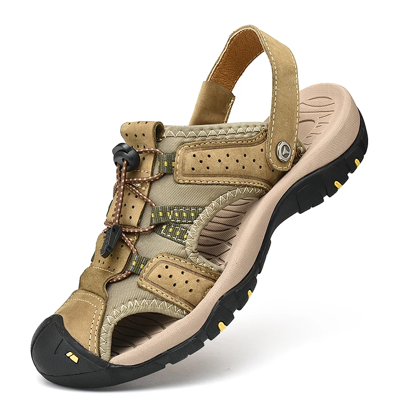 Мужские кожаные сандалии, Нескользящие походные сандалии для улицы, Новое поступление 2019