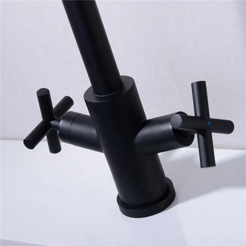 Kitchen Faucet Solid Brass Hot And Cold Kitchen Water Tap Mixer Dual Sink Rotation With Aerator For Kitchen Black