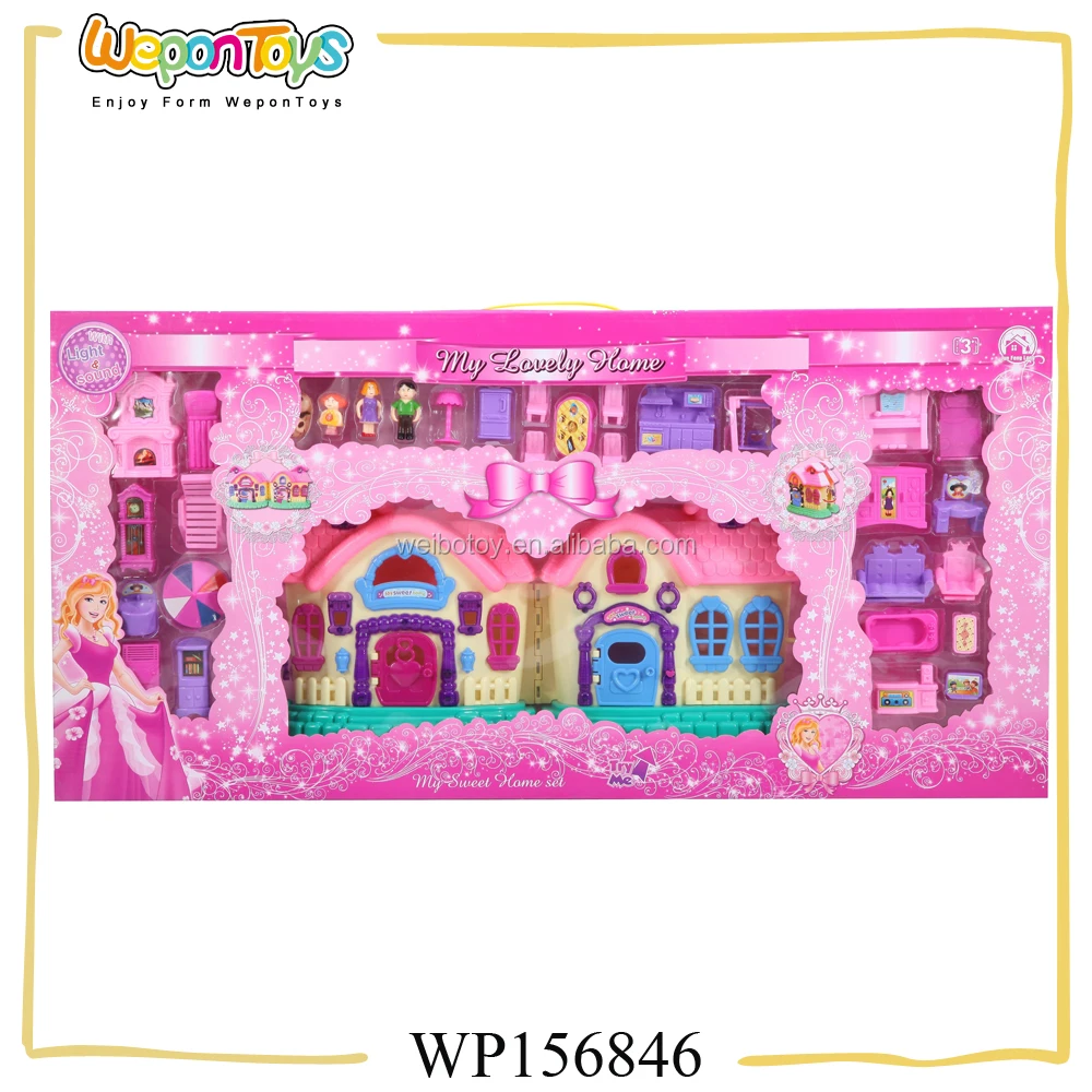 wholesale toy furniture play set with sound and light plastic abs big doll house