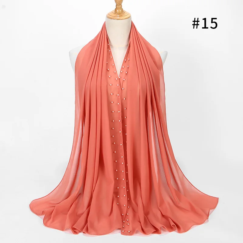 20 colors maxi pearl hijabs islamic head wraps long muslim beads chiffon plain hijab scarf