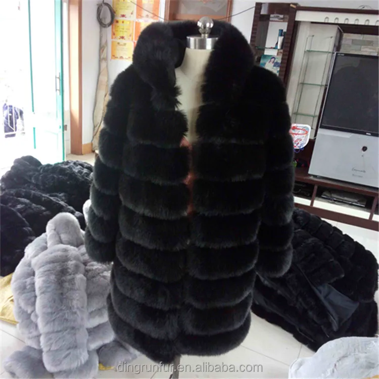 High Quality Artificial Faux Fox Fur Coat Fake Fur Jacket with hood
