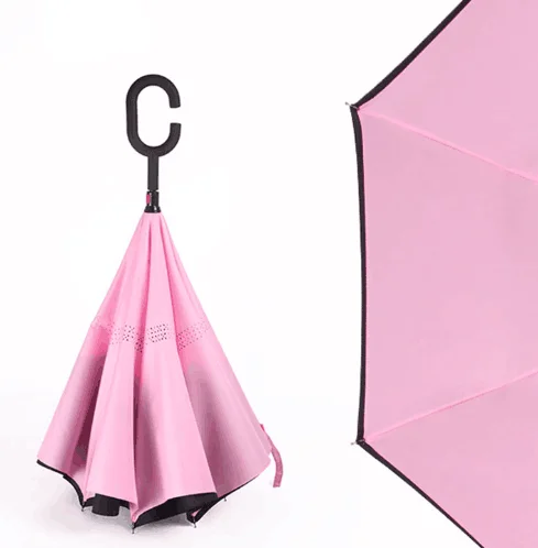 Ok Umbrella Folding Reverse Umbrella Double Layer Inverted Windproof Rain Car Umbrellas For Women