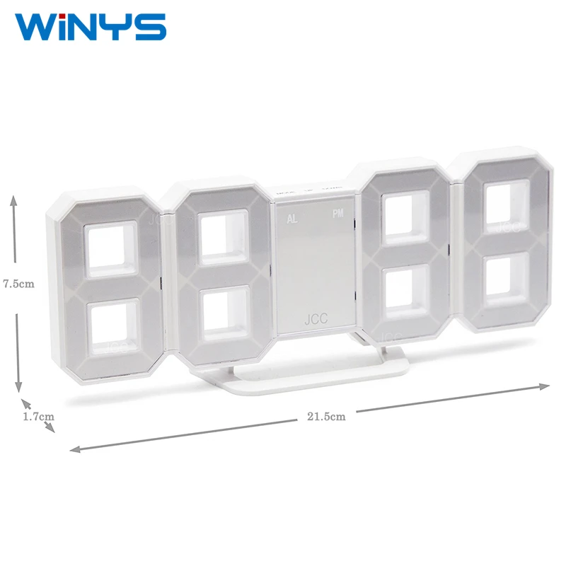 Digital Alarm Clock Modern Wall Desk Table 3D Clock Colorful LED Light with Thermometer Snooze Function