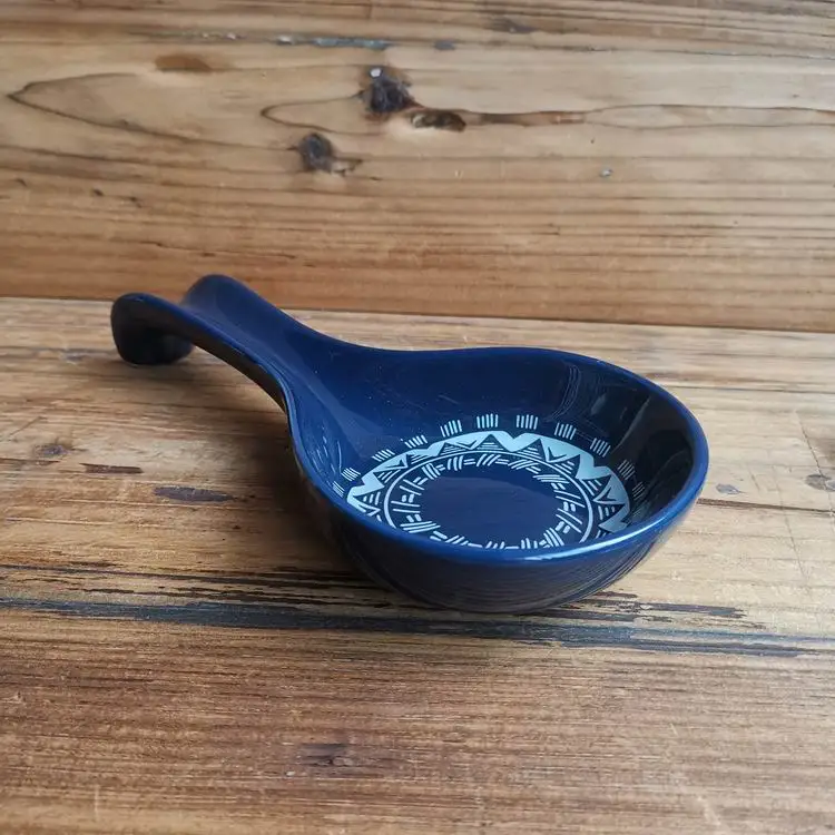
European blue color with decal ceramic spoon rest kitchen ware hotel stoneware spoon holder 