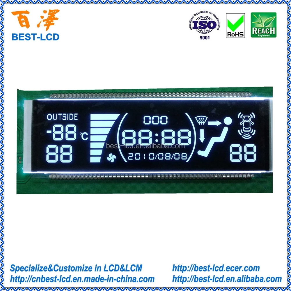 
Customized White Backlight 168 Segments PMVA LCD Display For Automobiles 