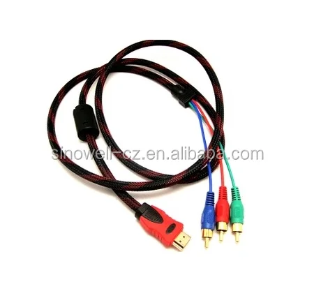 1.5M male to 3 rca audio video Cable nylon braid copper 3D HD 1080p component RGB cable