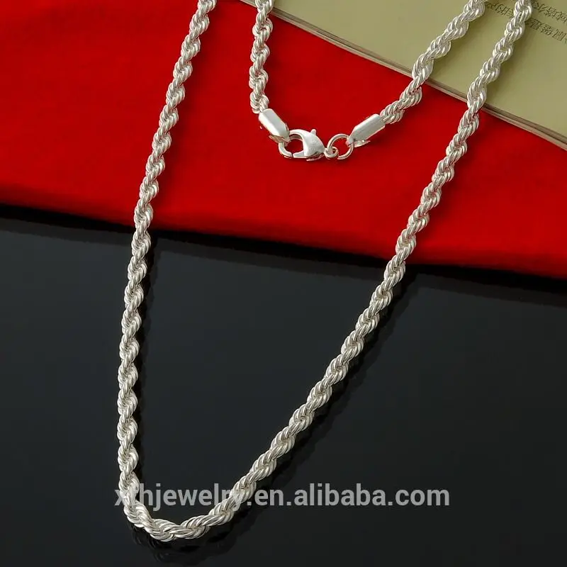 
925 sterling silver Unisex necklace twisted rope chain 