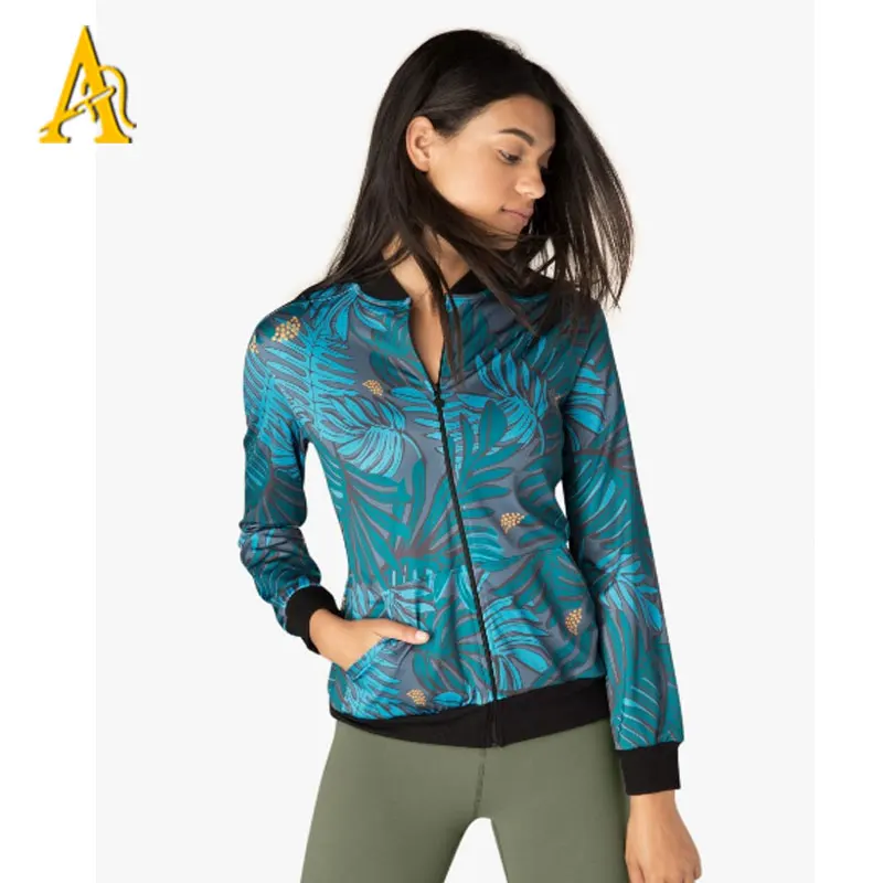 
2017 Autumn Floral Bomber Jacket women Slim Casual Zip Up Biker Coat 