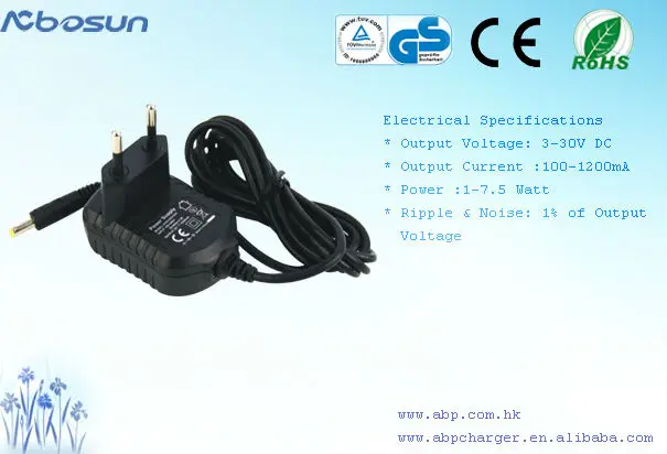 5V 500mA,5V 800mA,5V 1000mA,5V 1200mA,6V 1000mA,6V 800mA,12V 500mA ac dc adapter for digital camera with CE approvals