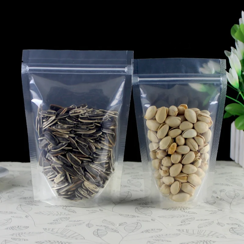 Doypack Plastic Standing up Pouches Resealable  Food Packaging Bags with Zipper Transparent PE Gravure Printing Accept