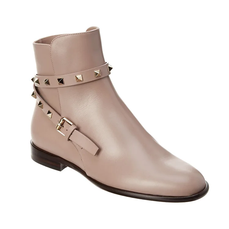 Rivet buckle cow genuine leather boots ankle shoes women boots 2018