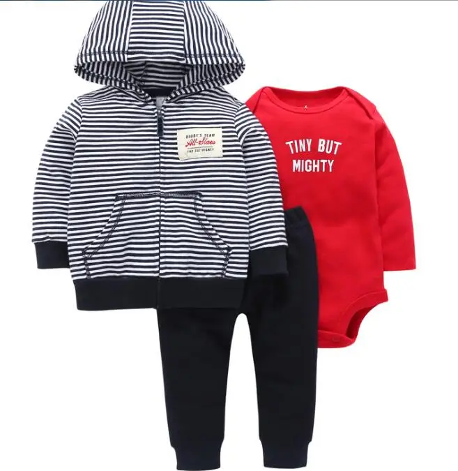 Fall winter 3pc pants set cotton newborn infant baby hoodie layette bodysuit onesie set