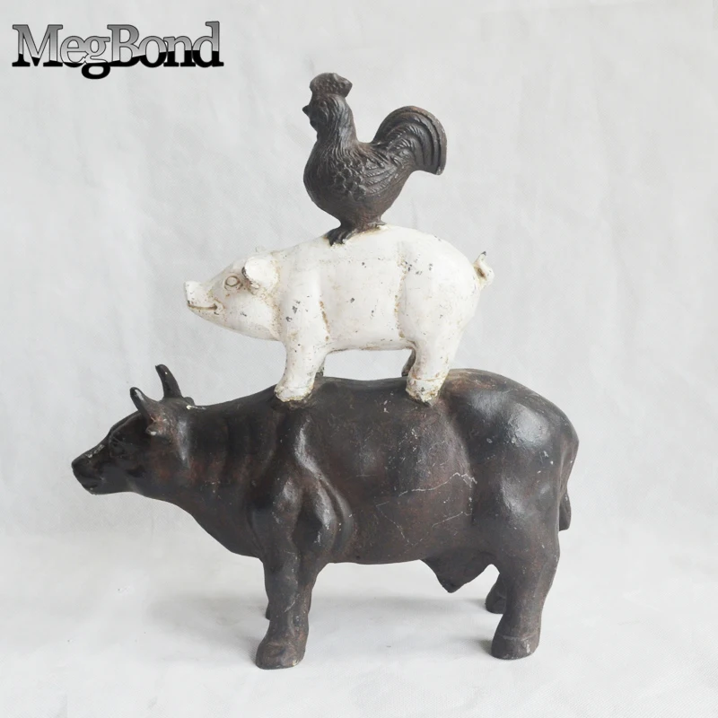 Cast iron Chicken and Pig and Rooster Table Decoration, traditional cast iron animal sculpture