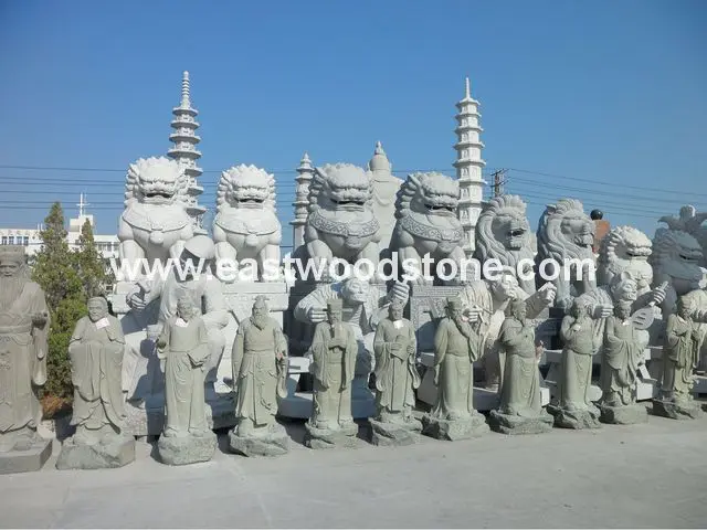 stone guardian sculpture lion-dogs statue at Shinto shrine lion head for dog stone