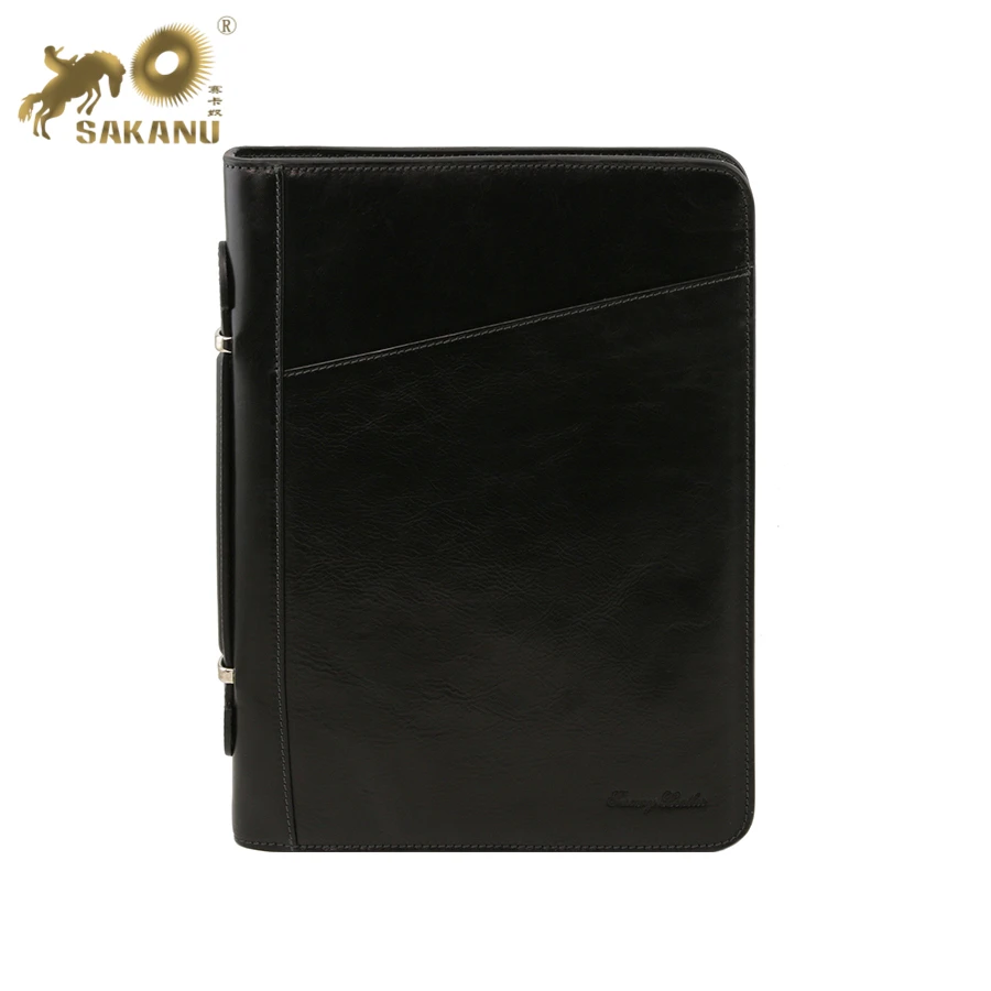 leather document case A4 portfolio with rings and handle