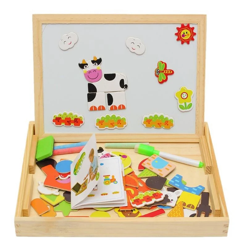2022 New Design Double Side Dry Erase Wooden Magnetic Drawing Board With Magnetic Wooden Puzzle