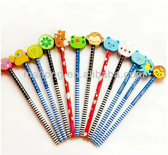 
Cartoon Colorful Funny Pencil with Animal Designed eraser on toppers for promotional gifts for kids 