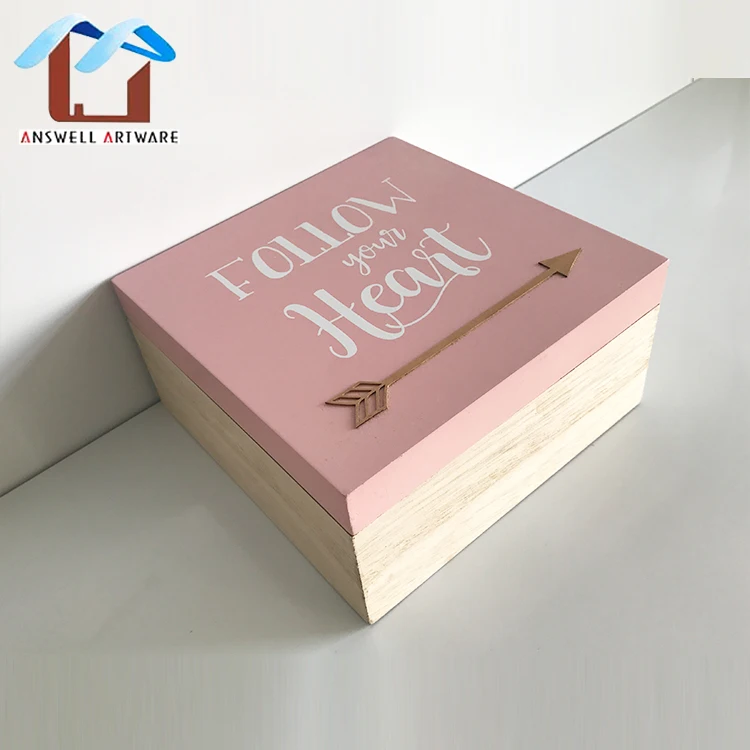 Cheap Lover Small Wooden Storage Gift Crate Box With Metal Arrowhead Pattern Decor Lid