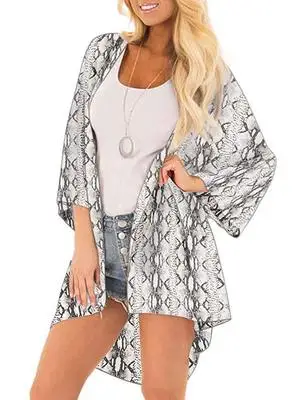 
Women Casual Floral Print Kimono Shawl Sheer Chiffon Loose Cardigan 