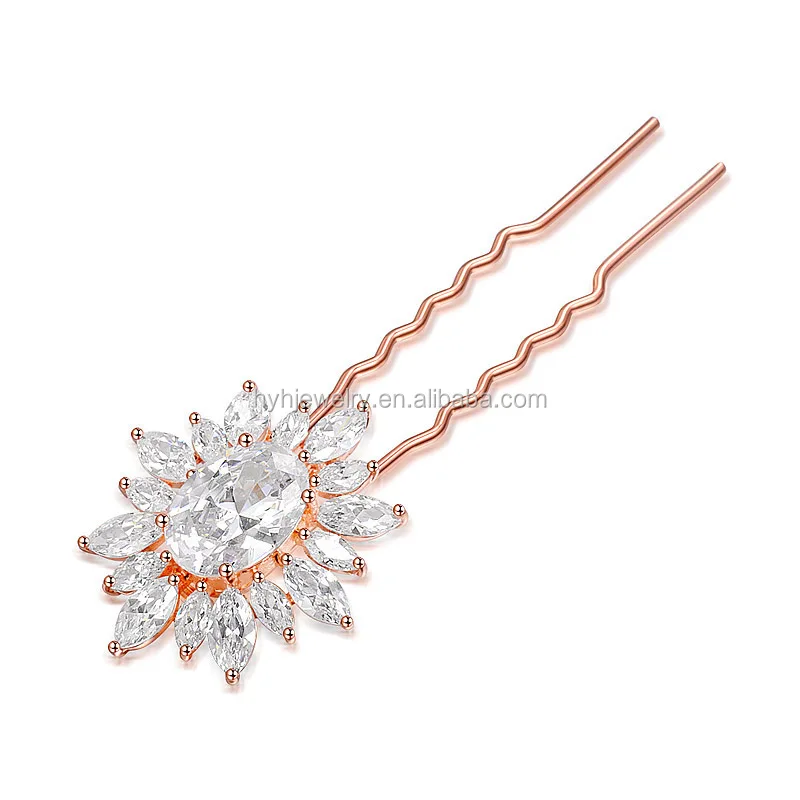 
Elegant rose gold bridal hair accessories high quality zircon stone women wedding hair pin jewelry 