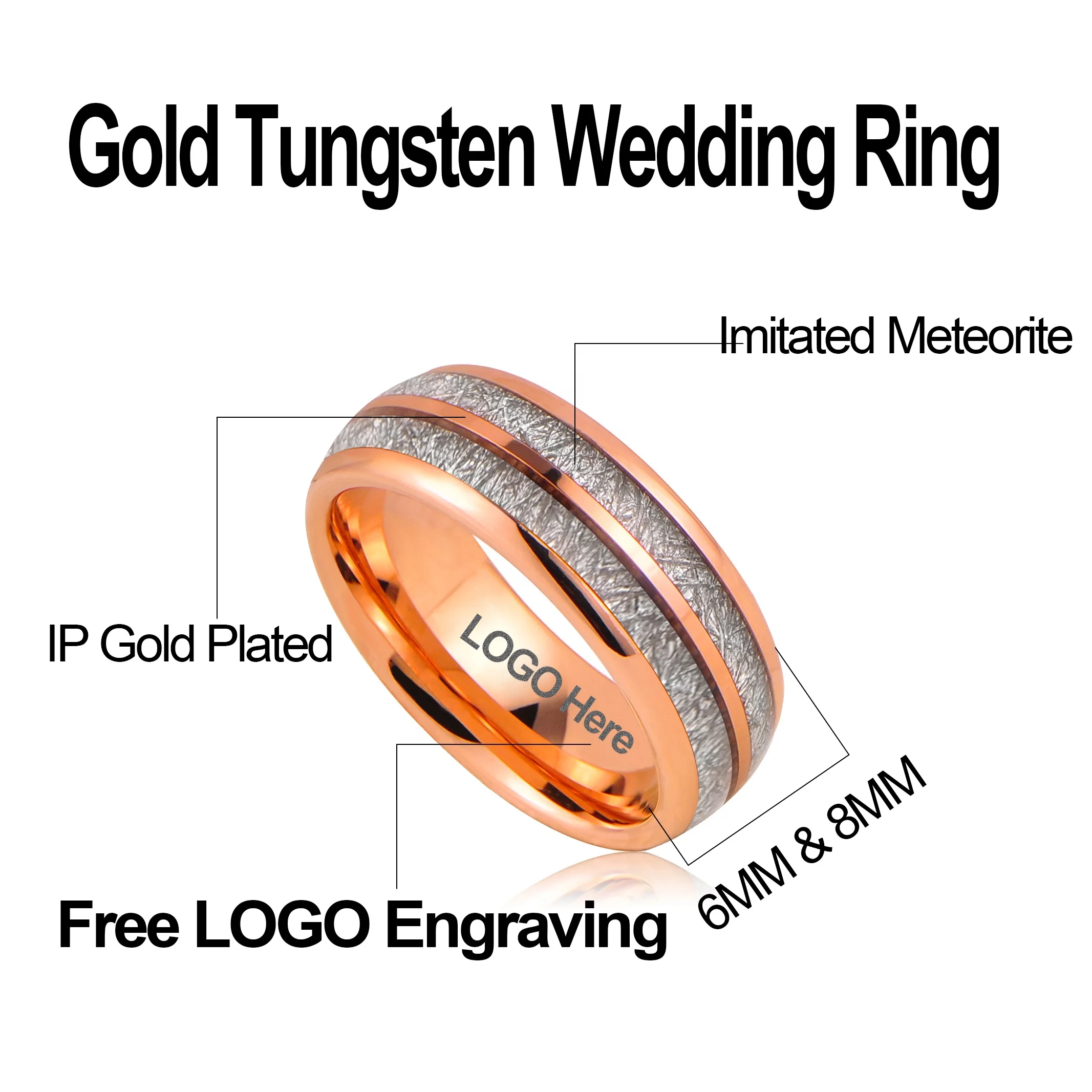 Rose Gold Jewelry Gibeon Meteorite Tungsten Carbide Ring