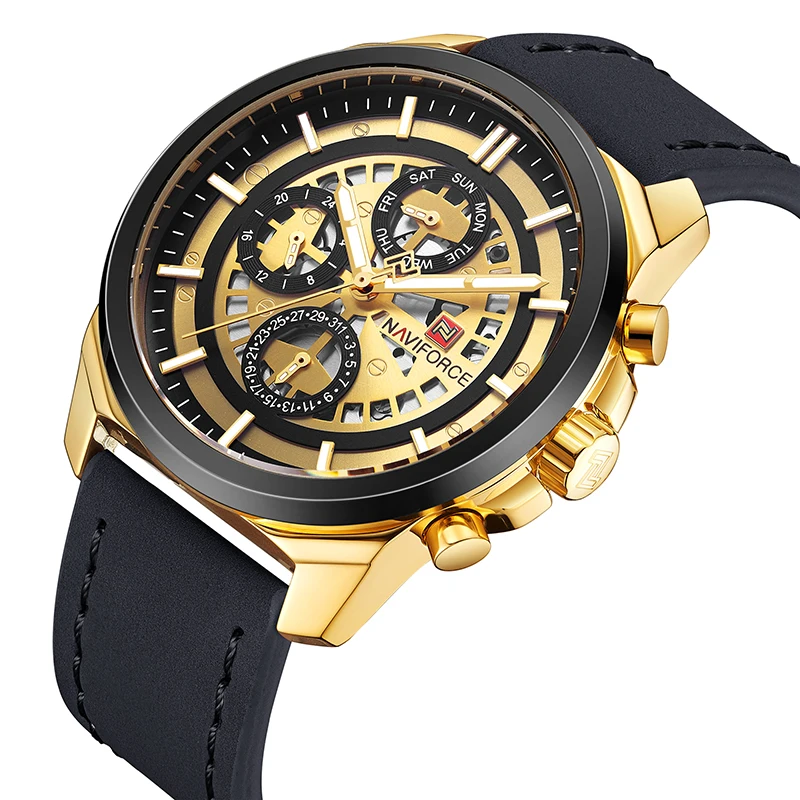 relogio NAVIFORCE Watch 9129 Luxury Gold Wrist Waterproof  Watch