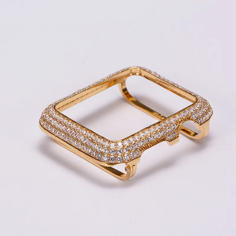 
40/44mm Series 5.6 Gold Iced Out Watch Case Cover,CZ Paved Diamond Bling Watch Bezel For Apple 1 2 3 4 5.6 