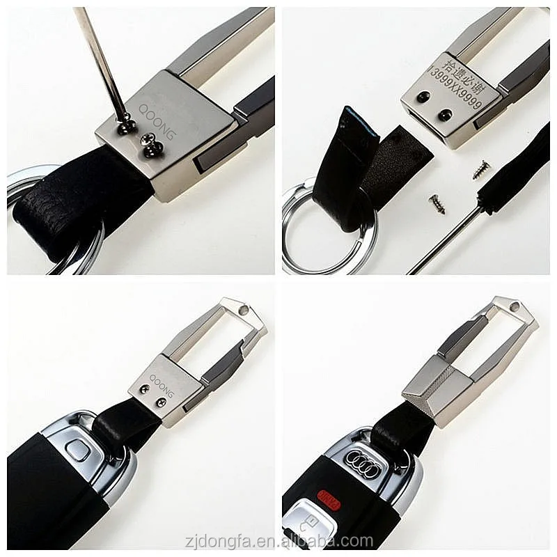 Wholesale Custom Made Classic Style Men Male Metal Auto Car Keyring Genuine Leather Keychain