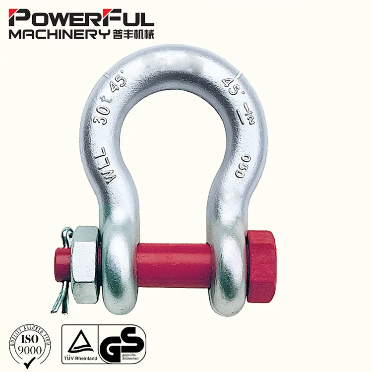 US Type G2130 Drop Forged Zinc Plated Electric Galvanized Bolt Type Safety Anchor Bow Shackle