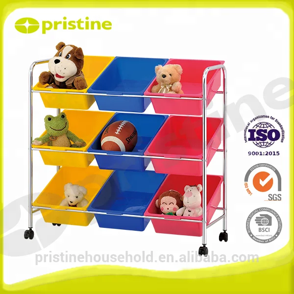 Shopee OEM home Organizer Taiwan household storage manufacturer Housewares trolley cart 9 PP plastic bins toy organizer