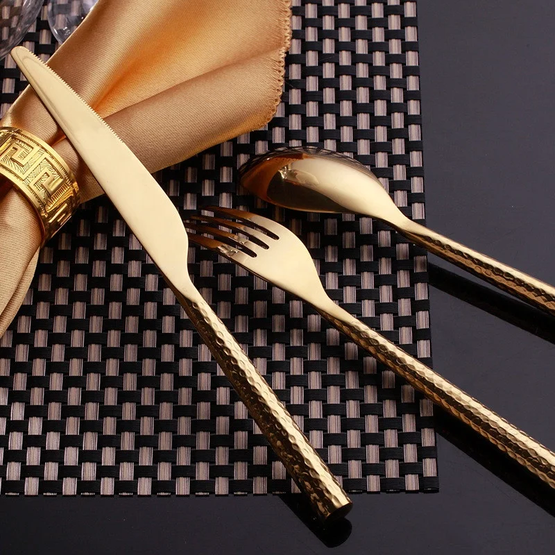 Набор столовых приборов с молотком, роскошные западные золотые столовые приборы из нержавеющей стали на аренду для мероприятий и ресторанов в отеле