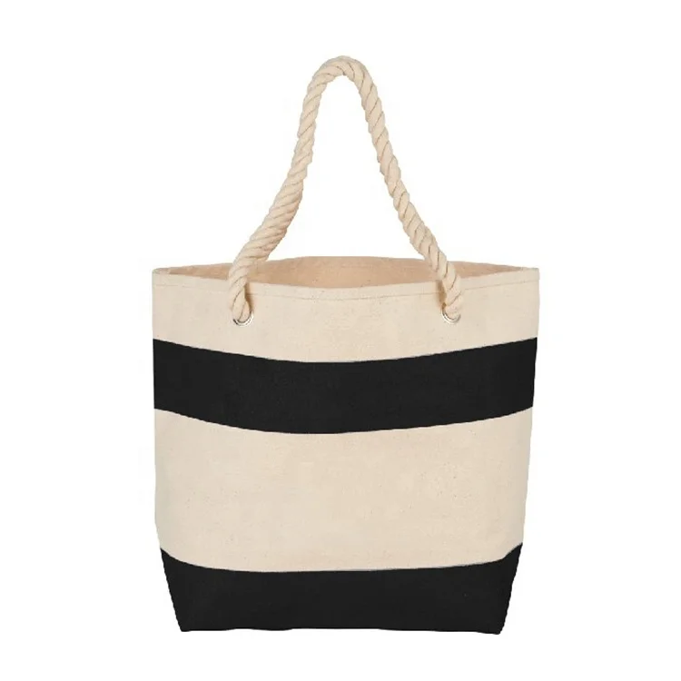 Factory Price High Quality wholesale stripe canvas beach rope handle tote bag