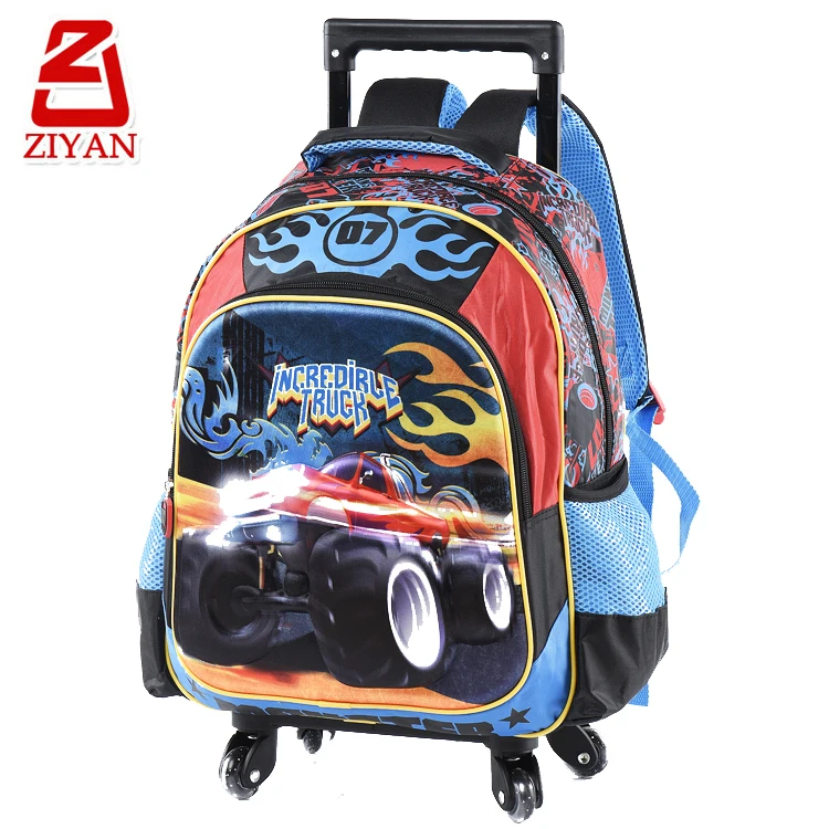 2024Quanzhou Factory OEM Kids 4-Wheel Rolling Backpack Fire-Truck Designed School Trolley Bags Colorful Incredible Girls Made PC