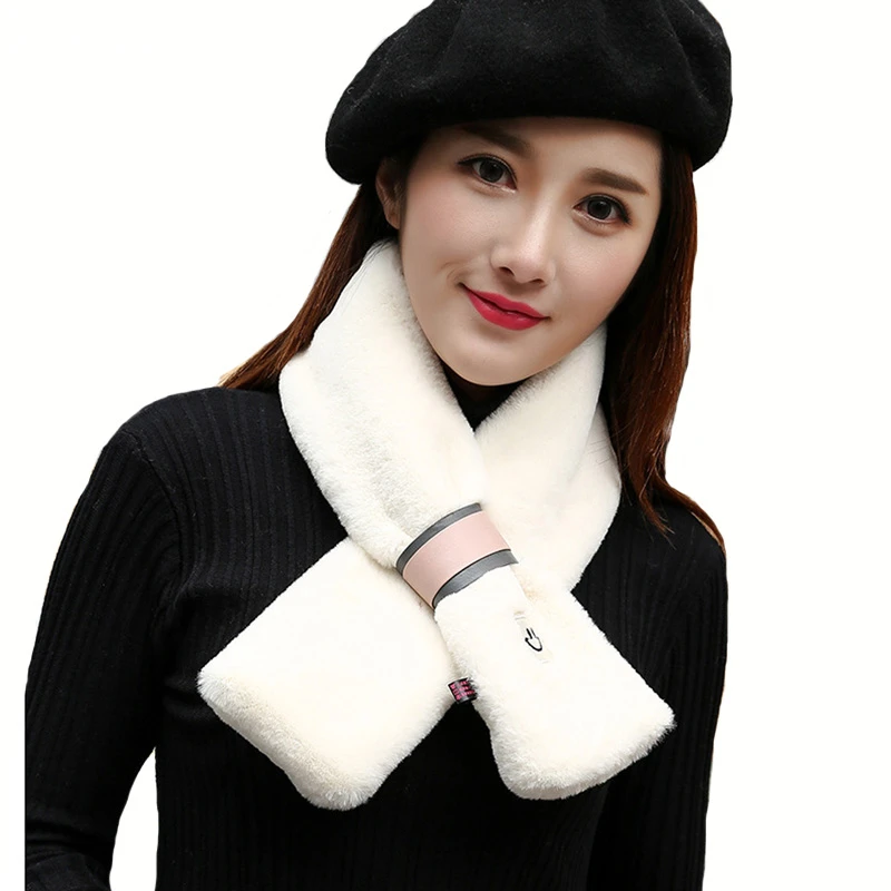 South Korea Design Imitation Fur Soft Scarf Winter Warm Fleece Scarfs Women Simple Style Multi Fur Smiling Face Scarves