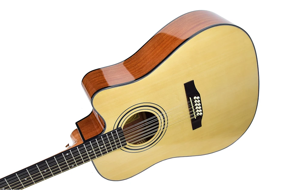 Stringed instrument wholesale price plywood Kaysen OEM brand 12 steel strings electric acoustic cutaway guitar  with EQ