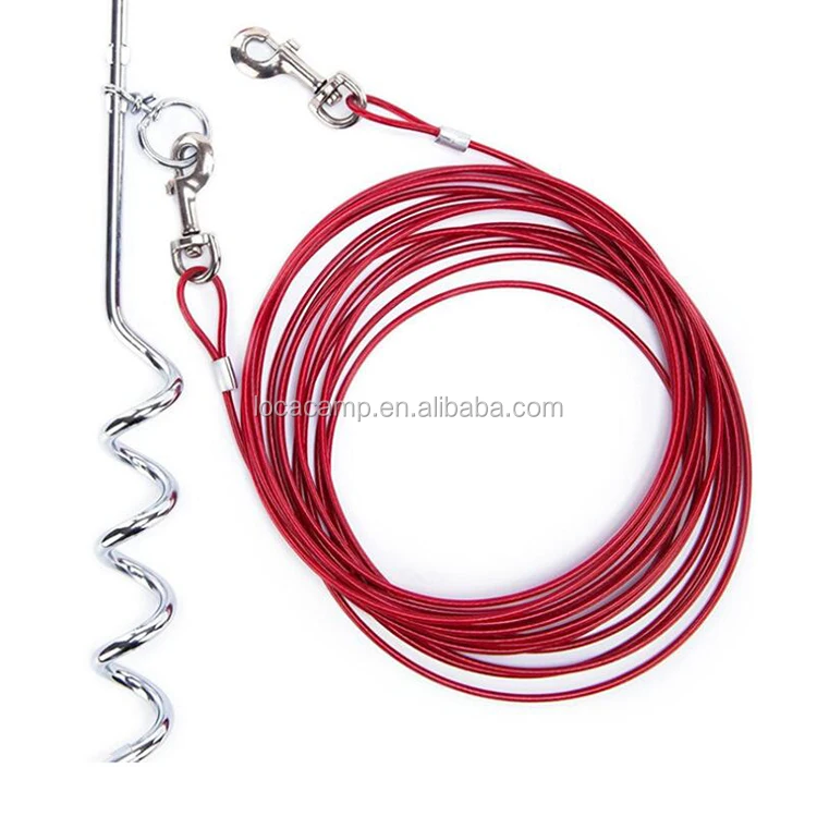 chrome plating big pet dog stake with stainless steel rope  Heavy Duty for Medium-Large Dogs Up to 125 lbs