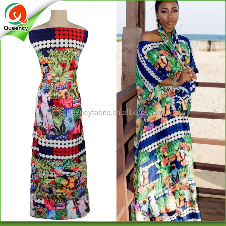 
CF093 Queency Wholesale Stretch Polyester Ankara Heavy Cotton Crepe Chiffon Fabric Custom Printed 