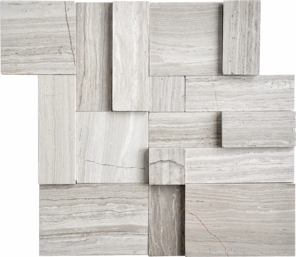 Travertine cube 3d matt finishing marble mosaic tile beige color for TV background