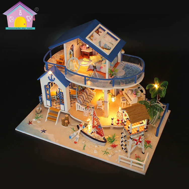 Hongda 13844 Legend Of The Blue Sea Diy Doll House Wooden Doll Houses Miniature Dollhouse Kit For Girls