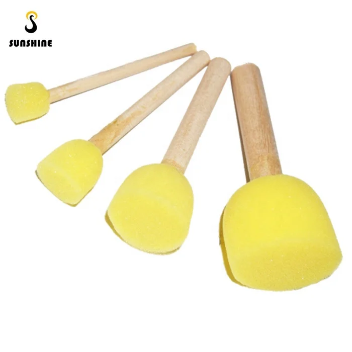 Sponge Paint Brushes Toys Wooden Handle Seal Sponge Brushes Kids Children Drawing Painting Graffiti Brush School Supply