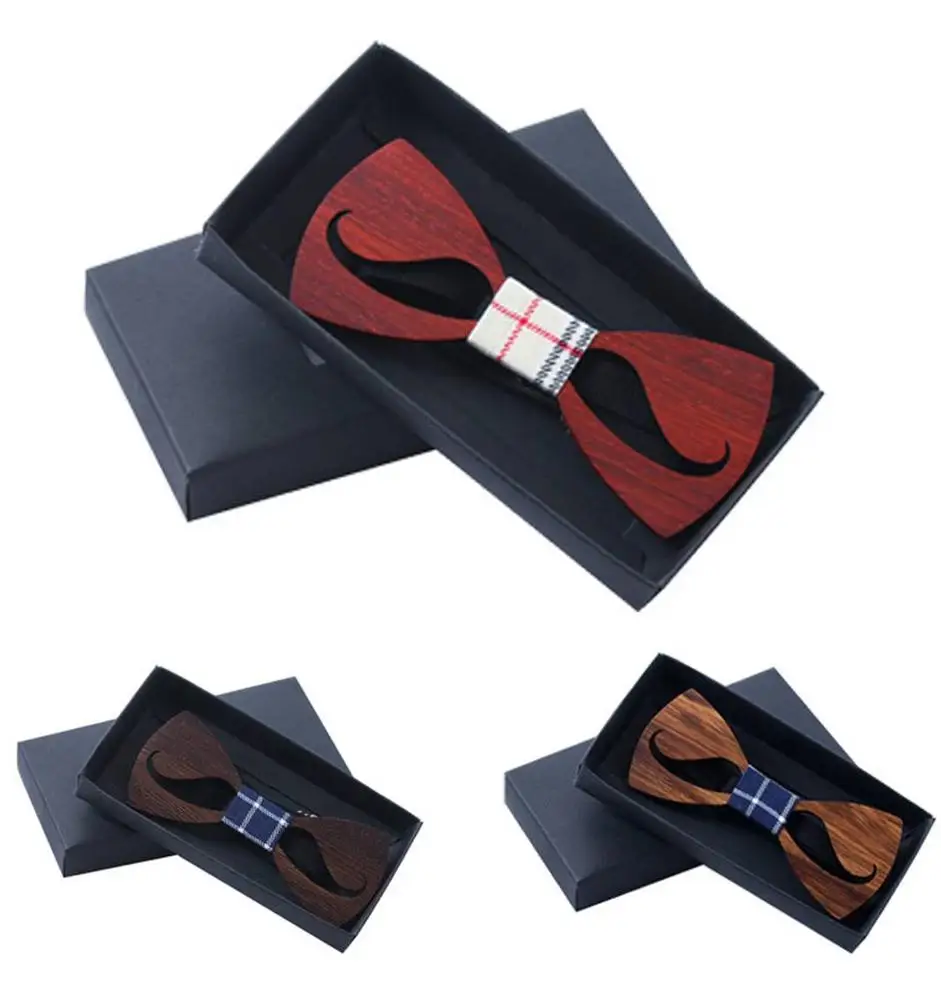  High-end mens wooden bowtie set with gift box Customized wood bow tie and pocket