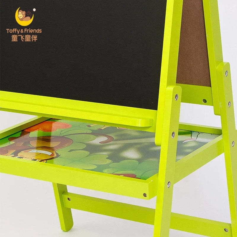 Toffy & Friends kids wooden double sided easel with magnetic letters in Jungle design