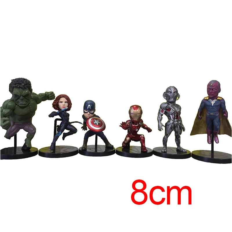 6pcsset Marvel Avengers 2 Age of Ultron Hulk Black Widow Vision Ultron Iron Man Captain America PVC 8CM Figures Toys Brinquedos