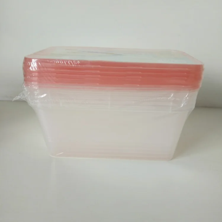 6pcs shrink wrapping packaging 1000ml plastic food container with red lid