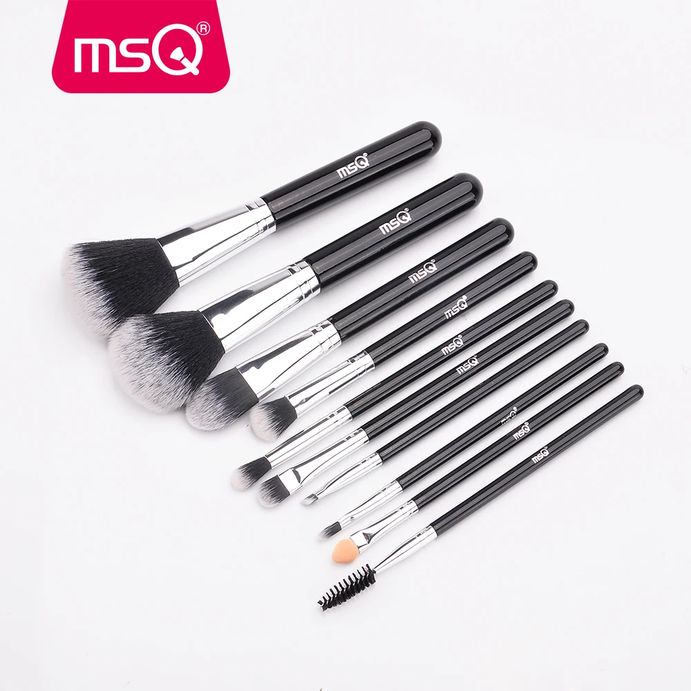 MSQ 10pcs makeup cosmetics crulty free make up brushes black white tip synthetic hair