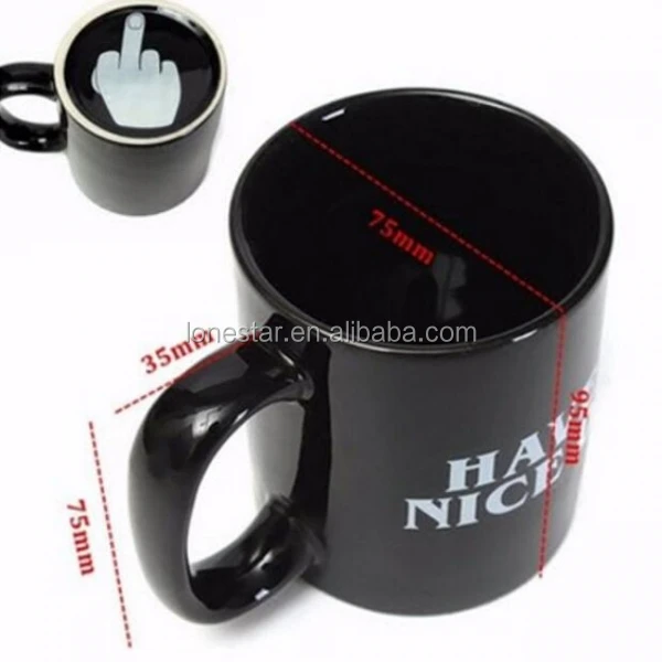 Chinese Suppliers selling Home & Garden Drinkware Black Color Coffee Cup Ceramic Mug with Have a Nice Day Middle Finger Pattern