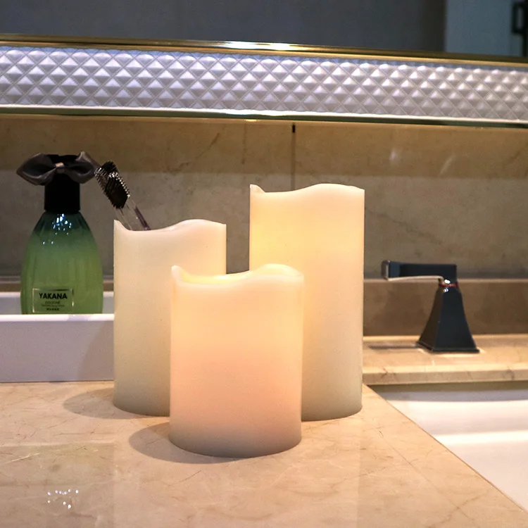 
Wholesale home decoration wax smokeless flameless moving wick pillar led electric candles with timer 